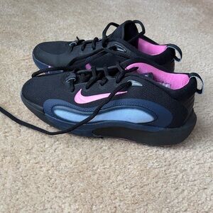 Nike Kids Black and Pink Sneakers with Blue Accents